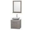 Centra 24 In. Single Vanity in Gray Oak with Solid SurfaceTop with White Carrera Sink and 24 In. Mirror