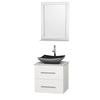 Centra 24 In. Single Vanity in White with White Carrera Top with Black Granite Sink and 24 In. Mirror