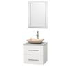Centra 24 In. Single Vanity in White with White Carrera Top with Ivory Sink and 24 In. Mirror