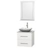 Centra 24 In. Single Vanity in White with White Carrera Top with White Carrera Sink and 24 In. Mirror