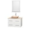 Centra 36 In. Single Vanity in White with Ivory Marble Top with Ivory Sink and 24 In. Mirror