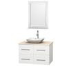 Centra 36 In. Single Vanity in White with Ivory Marble Top with White Carrera Sink and 24 In. Mirror