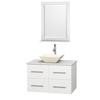 Centra 36 In. Single Vanity in White with Solid SurfaceTop with Bone Porcelain Sink and 24 In. Mirror