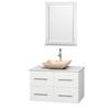Centra 36 In. Single Vanity in White with Solid SurfaceTop with Ivory Sink and 24 In. Mirror