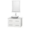 Centra 36 In. Single Vanity in White with Solid SurfaceTop with White Carrera Sink and 24 In. Mirror