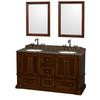 Rochester 60 In. Double Vanity in Cherry with Baltic Brown Top with Oval Sinks and 24 In. Mirrors