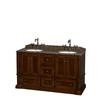 Rochester 60 In. Double Vanity in Cherry with Baltic Brown Top with Oval Sinks and No Mirrors