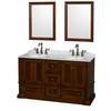 Rochester 60 In. Double Vanity in Cherry with White Carrera Top with Oval Sinks and 24 In. Mirrors