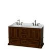 Rochester 60 In. Double Vanity in Cherry with White Carrera Top with Oval Sinks and No Mirrors