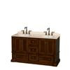 Rochester 60 In. Double Vanity in Cherry with Ivory Marble Top with Oval Sinks and No Mirrors