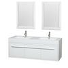 Axa 60 In. Double Vanity in Gloss White, Acrylic, Resin Top, Integrated Sinks and 24 In. Mirrors