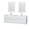 Axa 72 In. Double Vanity in Gloss White, Acrylic, Resin Top, Integrated Sinks and 24 In. Mirrors