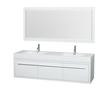 Axa 72 In. Double Vanity in Gloss White, Acrylic, Resin Top, Integrated Sinks and 70 In. Mirror