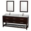 Natalie 72 In. Double Vanity in Espresso with White Carrera Top with Square sinks and 24 In. Mirrors