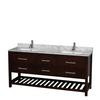 Natalie 72 In. Double Vanity in Espresso with White Carrera Top with Square sinks and No Mirror