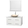 Centra 42 In. Single Vanity in White with White Carrera Top with Ivory Sink and 36 In. Mirror