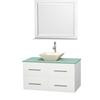Centra 42 In. Single Vanity in White with Green Glass Top with Bone Porcelain Sink and 36 In. Mirror