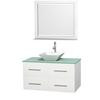 Centra 42 In. Single Vanity in White with Green Glass Top with White Porcelain Sink and 36 In. Mirror
