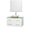 Centra 42 In. Single Vanity in White with Green Glass Top with Ivory Sink and 36 In. Mirror