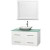Centra 42 In. Single Vanity in White with Green Glass Top with White Carrera Sink and 36 In. Mirror
