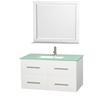 Centra 42 In. Single Vanity in White with Green Glass Top with Square Sink and 36 In. Mirror