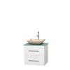 Centra 24 In. Single Vanity in White with Green Glass Top with Ivory Sink and No Mirror