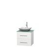 Centra 24 In. Single Vanity in White with Green Glass Top with White Carrera Sink and No Mirror