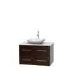 Centra 36 In. Single Vanity in Espresso with Solid SurfaceTop with White Carrera Sink and No Mirror