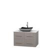 Centra 36 In. Single Vanity in Gray Oak with White Carrera Top with Black Granite Sink and No Mirror