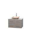 Centra 36 In. Single Vanity in Gray Oak with White Carrera Top with Ivory Sink and No Mirror