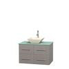 Centra 36 In. Single Vanity in Gray Oak with Green Glass Top with Bone Porcelain Sink and No Mirror