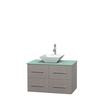 Centra 36 In. Single Vanity in Gray Oak with Green Glass Top with White Porcelain Sink and No Mirror