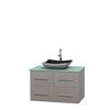 Centra 36 In. Single Vanity in Gray Oak with Green Glass Top with Black Granite Sink and No Mirror