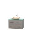 Centra 36 In. Single Vanity in Gray Oak with Green Glass Top with Ivory Sink and No Mirror