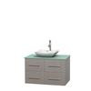 Centra 36 In. Single Vanity in Gray Oak with Green Glass Top with White Carrera Sink and No Mirror