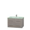 Centra 36 In. Single Vanity in Gray Oak with Green Glass Top with Square Sink and No Mirror