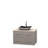 Centra 36 In. Single Vanity in Gray Oak with Ivory Marble Top with Black Granite Sink and No Mirror