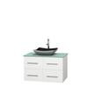 Centra 36 In. Single Vanity in White with Green Glass Top with Black Granite Sink and No Mirror