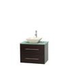 Centra 30 In. Single Vanity in Espresso with Green Glass Top with Bone Porcelain Sink and No Mirror
