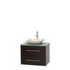 Centra 30 In. Single Vanity in Espresso with Green Glass Top with Ivory Sink and No Mirror