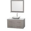 Centra 42 In. Single Vanity in Gray Oak with Solid SurfaceTop with White Carrera Sink and 36 In. Mirror