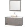 Centra 48 In. Single Vanity in Gray Oak with White Carrera Top with Bone Porcelain Sink and 36 In. Mirror