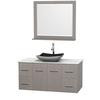 Centra 48 In. Single Vanity in Gray Oak with White Carrera Top with Black Granite Sink and 36 In. Mirror