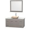 Centra 48 In. Single Vanity in Gray Oak with White Carrera Top with Ivory Sink and 36 In. Mirror
