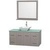 Centra 48 In. Single Vanity in Gray Oak with Green Glass Top with White Porcelain Sink and 36 In. Mirror