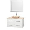 Centra 42 In. Single Vanity in White with Ivory Marble Top with Ivory Sink and 36 In. Mirror