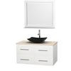 Centra 42 In. Single Vanity in White with Ivory Marble Top with Black Granite Sink and 36 In. Mirror