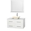 Centra 42 In. Single Vanity in White with Solid SurfaceTop with Bone Porcelain Sink and 36 In. Mirror