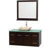 Centra 48 In. Single Vanity in Espresso with Green Glass Top with Ivory Sink and 36 In. Mirror