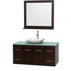 Centra 48 In. Single Vanity in Espresso with Green Glass Top with White Carrera Sink and 36 In. Mirror